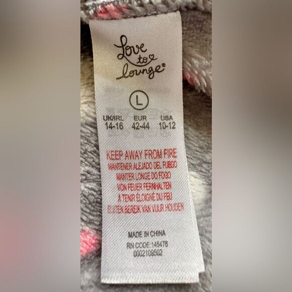 Love To Lounge Fleece Tie Waist Gray Pink White Polka Dot Robe. Large. 10-12. - Picture 6 of 7